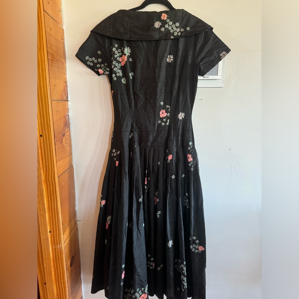 VTG women’s XS 50’s floral taffeta midi dress cocktail party dance reenactment - Picture 8 of 11